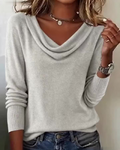 Women's plain cowl neck knit sweater with long sleeves and ribbed cuffs