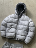 Men's hooded quilted puffer jacket with zip front and slanted pockets
