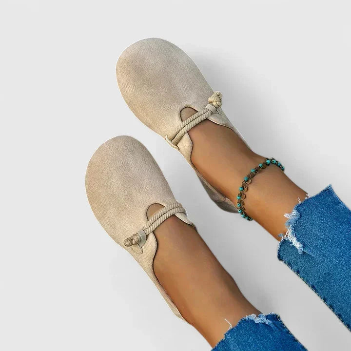 Women's rope-detail loafers with rounded toes and flat soles