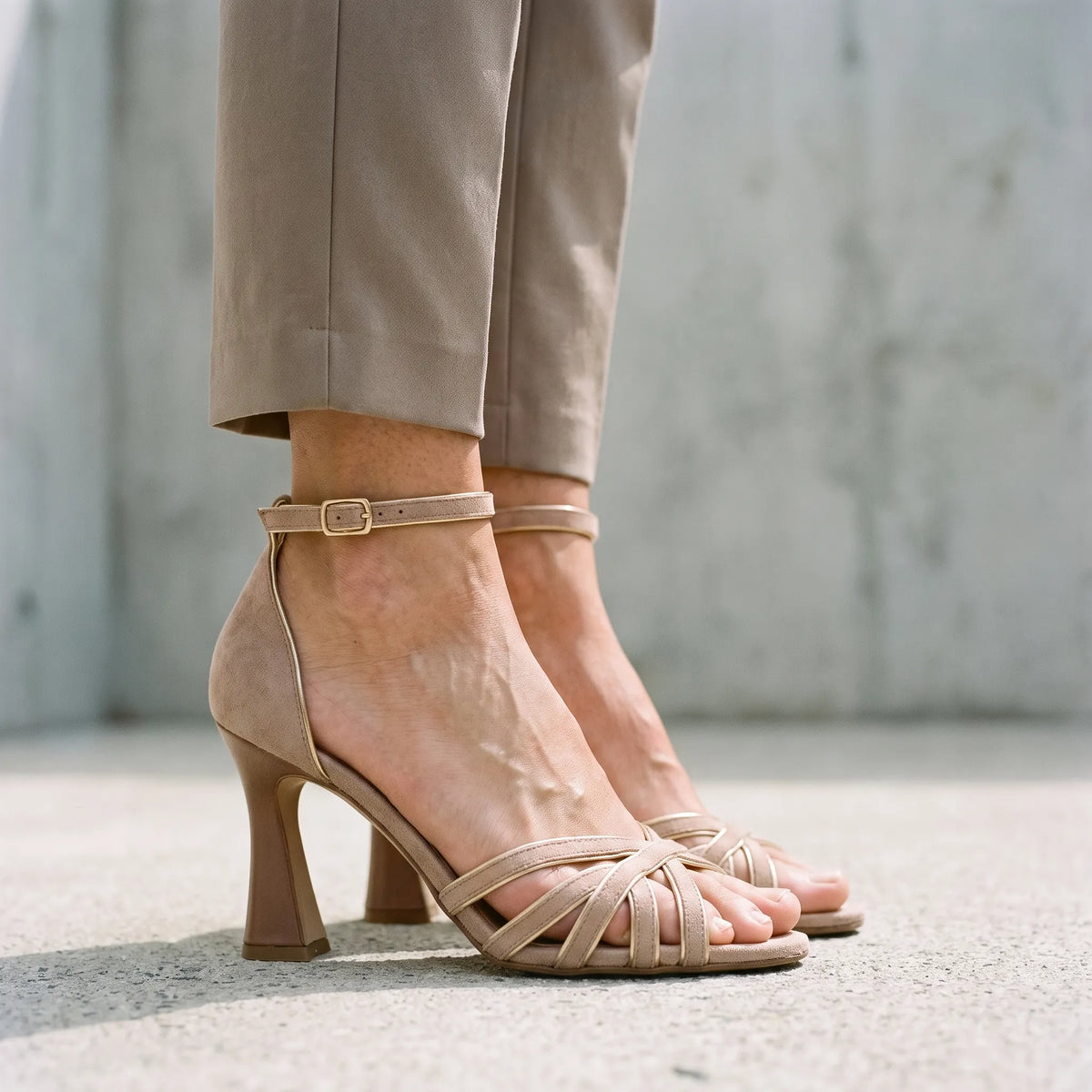 AureliaHeel - Gold Strappy Heeled Sandals