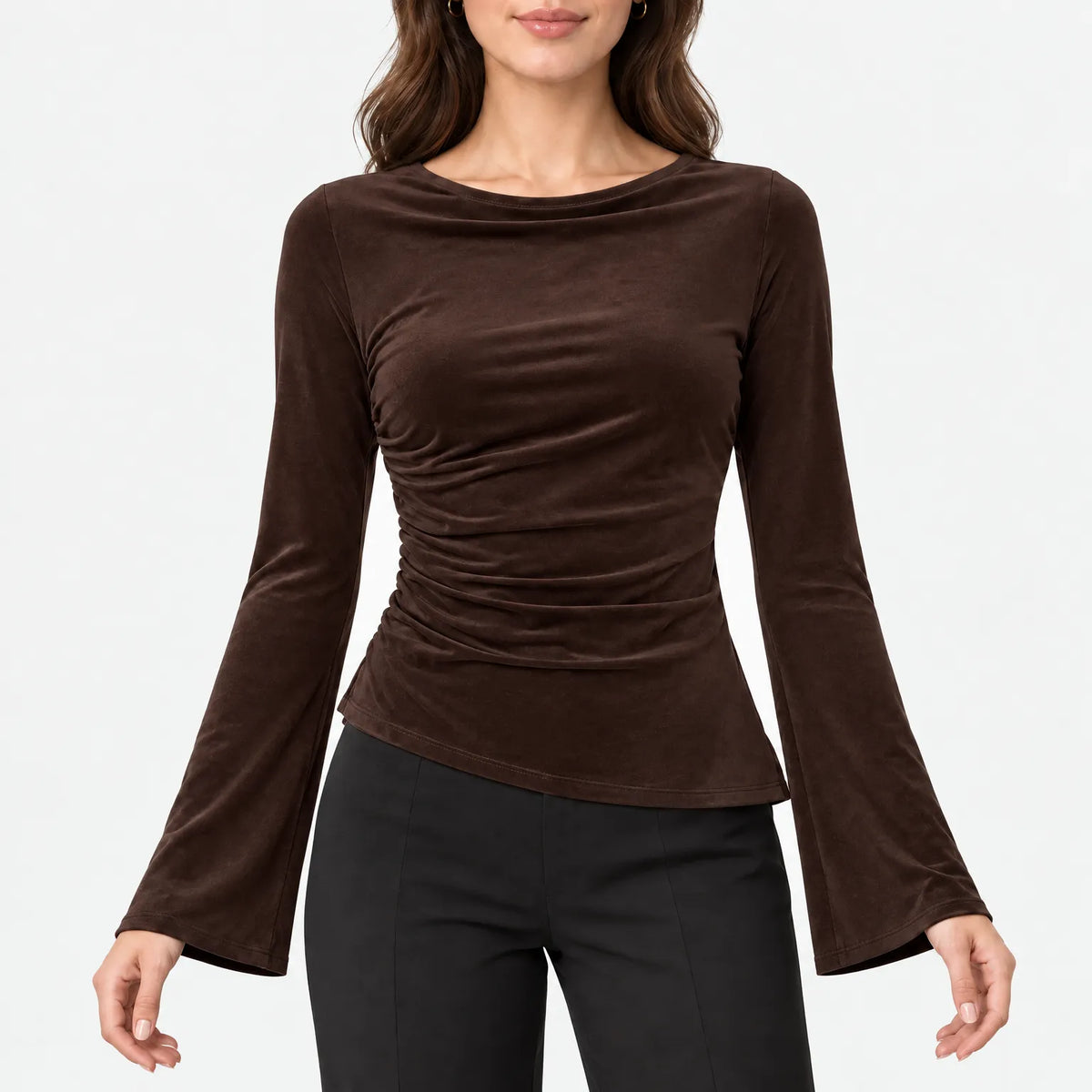 Auriem - Fitted Ruched Long Sleeve Top
