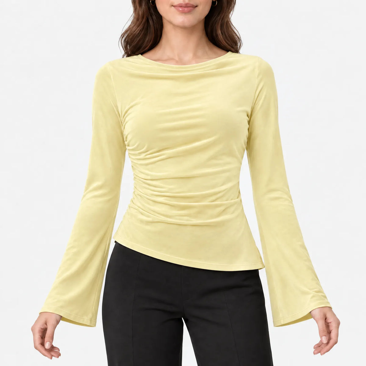 Auriem - Fitted Ruched Long Sleeve Top