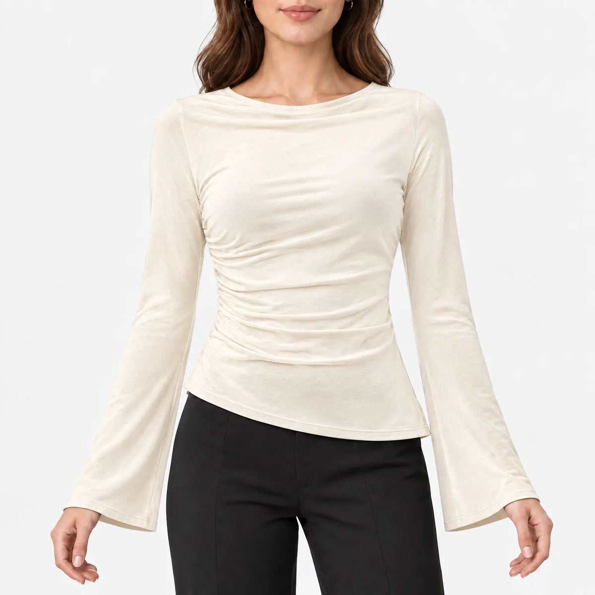 Auriem - Fitted Ruched Long Sleeve Top