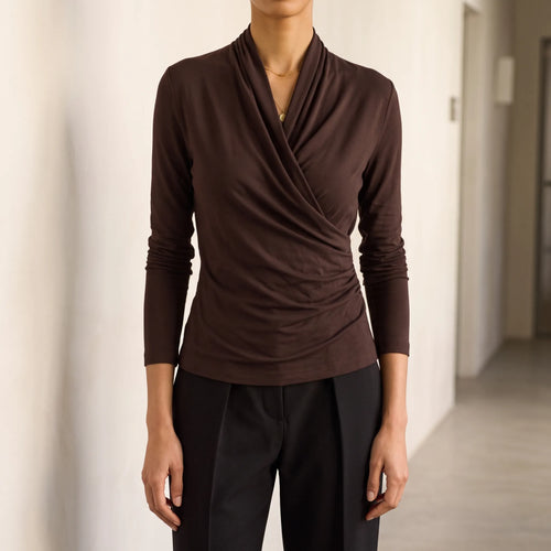 Avelora - Long Sleeve Draped Wrap Top