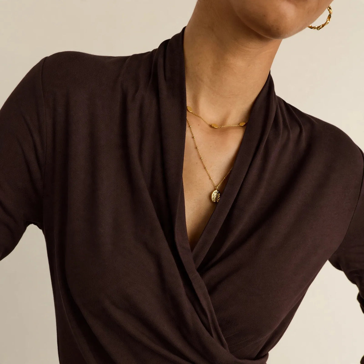 Avelora - Long Sleeve Draped Wrap Top