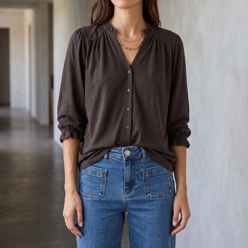 Avenelle - Ruffle Collar Button Front Blouse