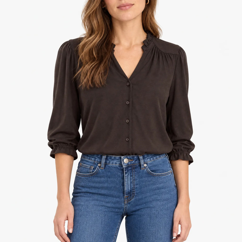 Avenelle - Ruffle Collar Button Front Blouse