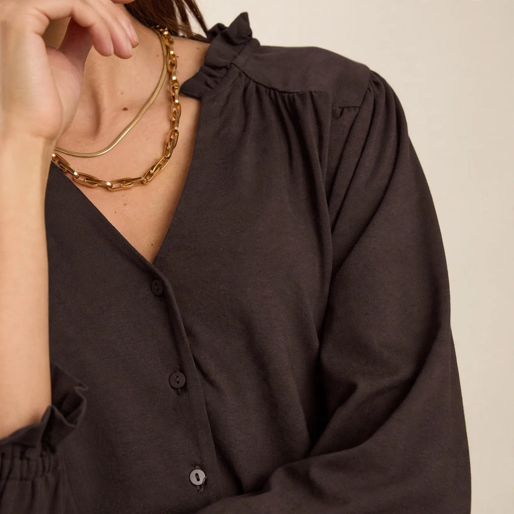 Avenelle - Ruffle Collar Button Front Blouse