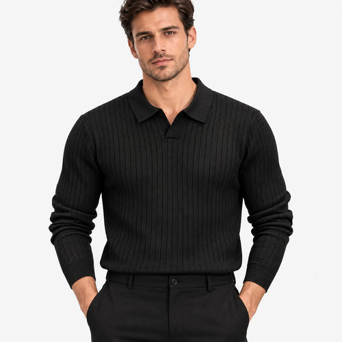 Bexlan - Long Sleeve Knitted Polo Shirt