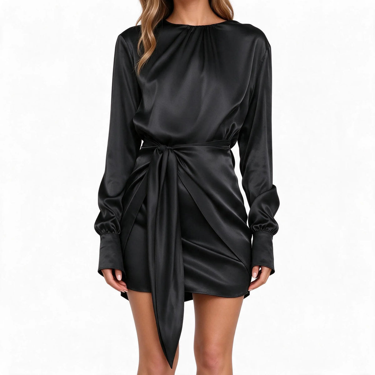 Bravon - Long Sleeve Belted Mini Dress