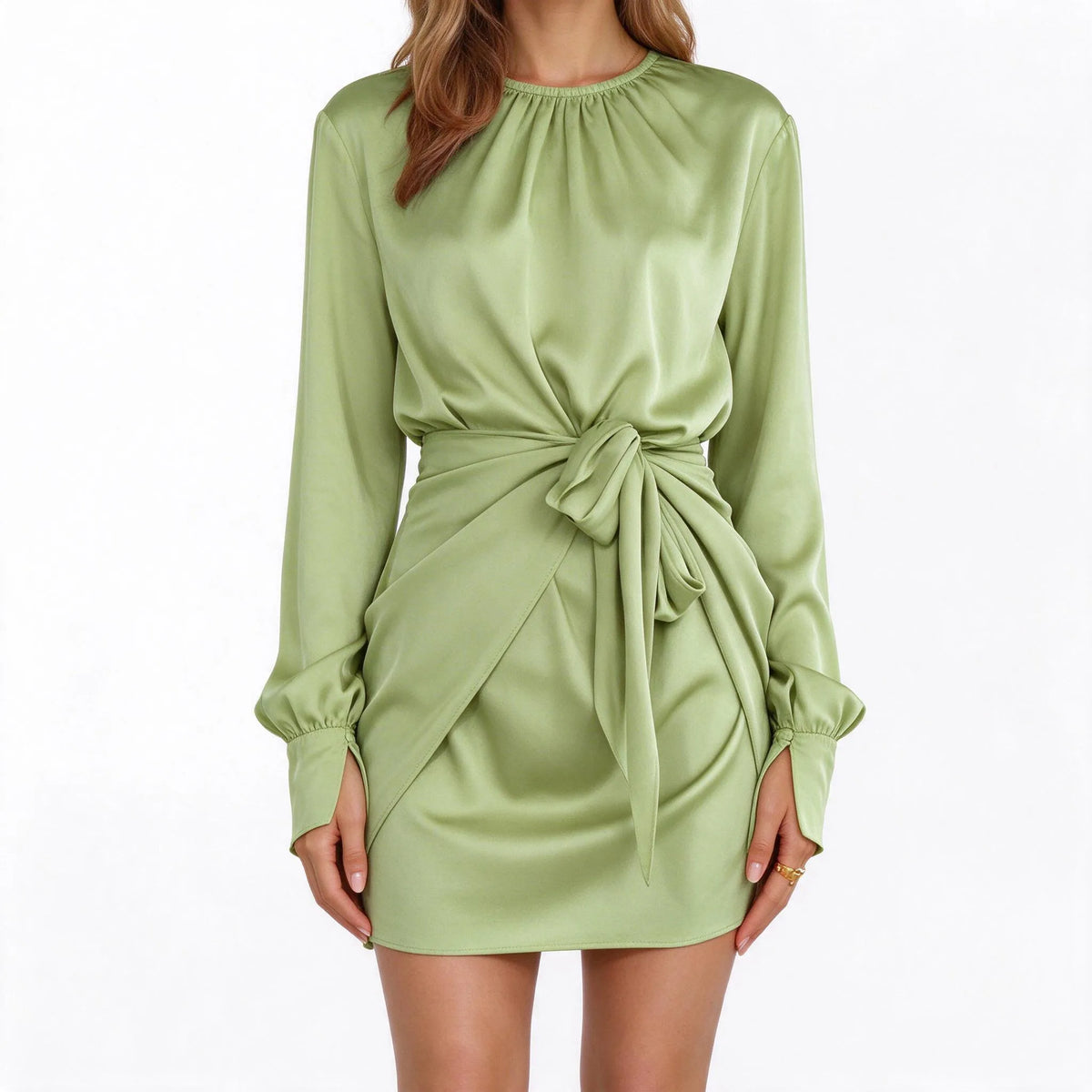 Bravon - Long Sleeve Belted Mini Dress