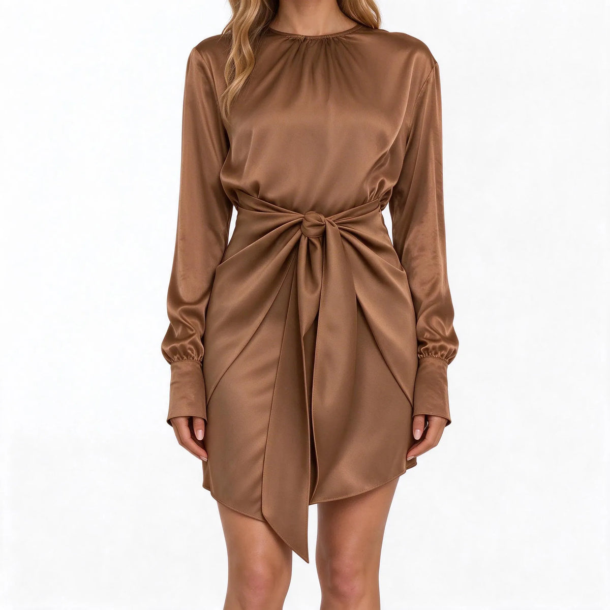 Bravon - Long Sleeve Belted Mini Dress