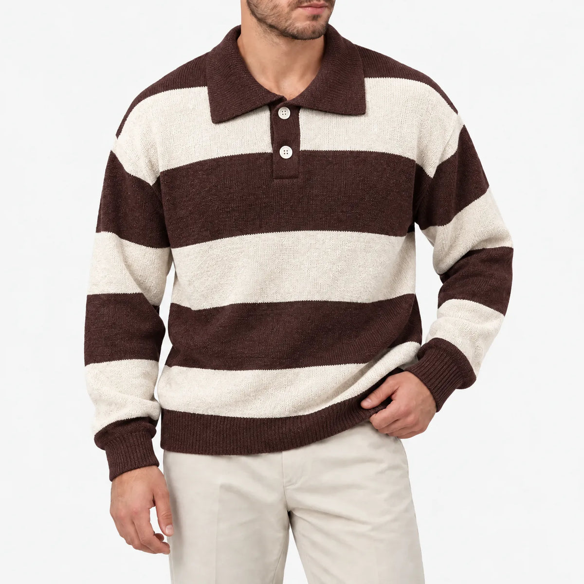 Brecon - Men's Striped Polo Jumper