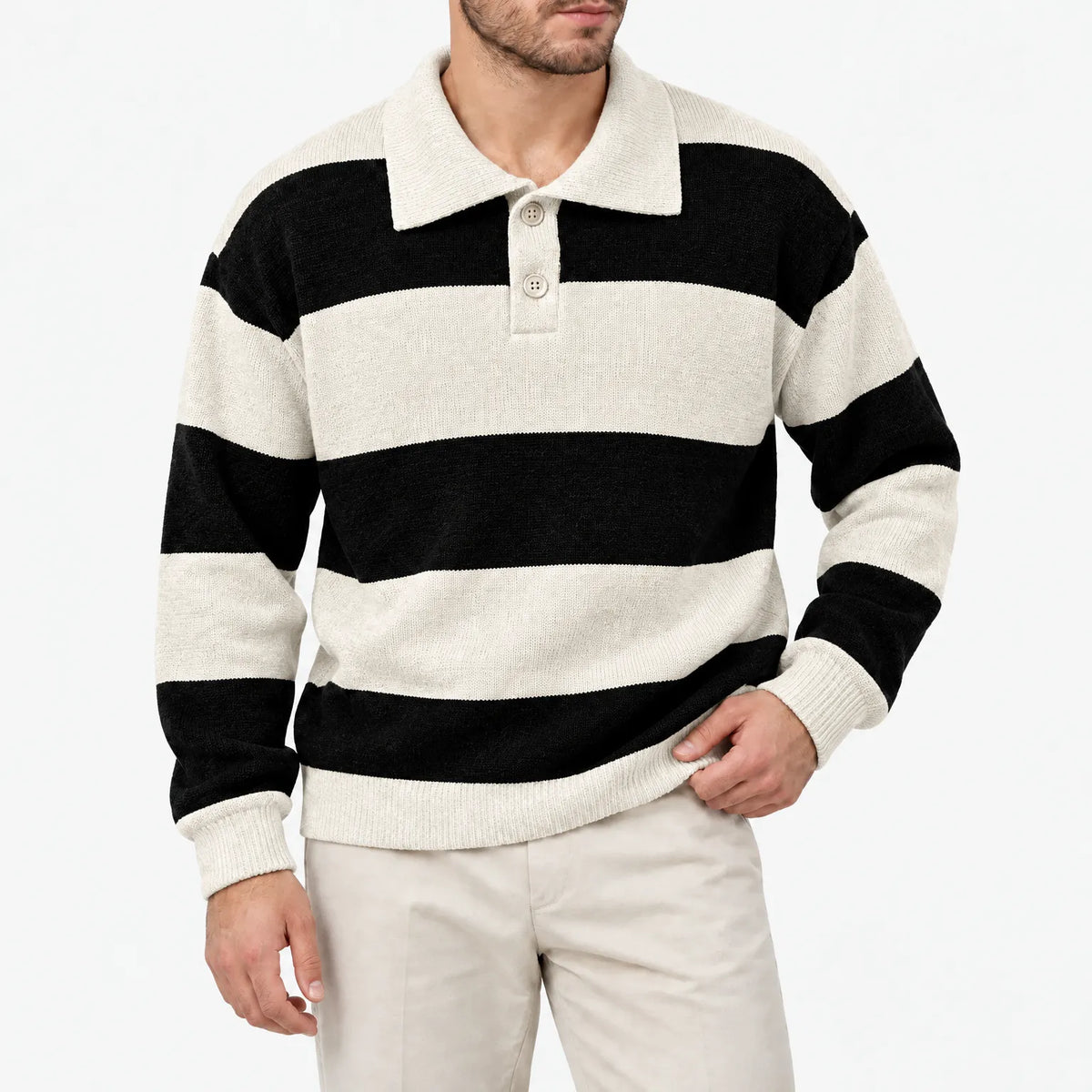 Brecon - Men's Striped Polo Jumper