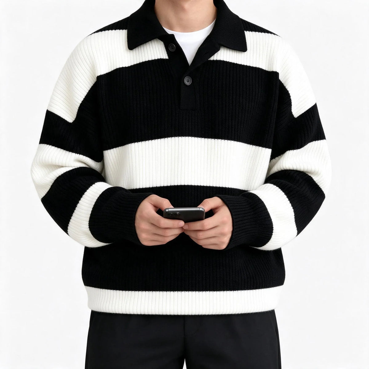 Brexon - Men's Striped Polo Neck Jumper