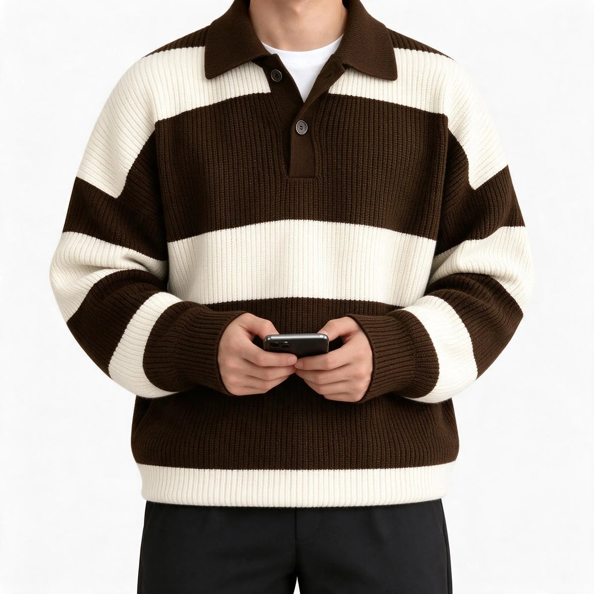 Brexon - Men's Striped Polo Neck Jumper