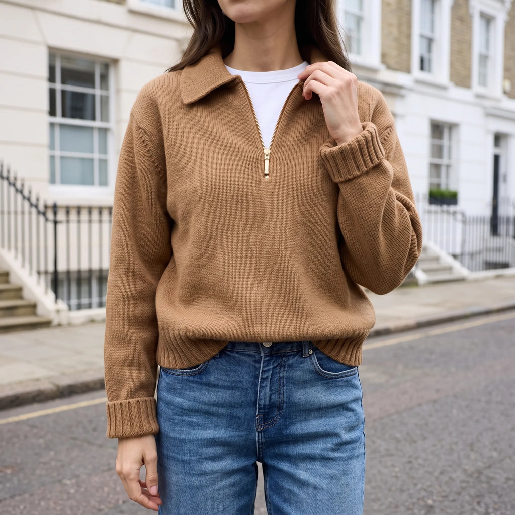Bryndis - Relaxed Collared Zip Neck Jumper