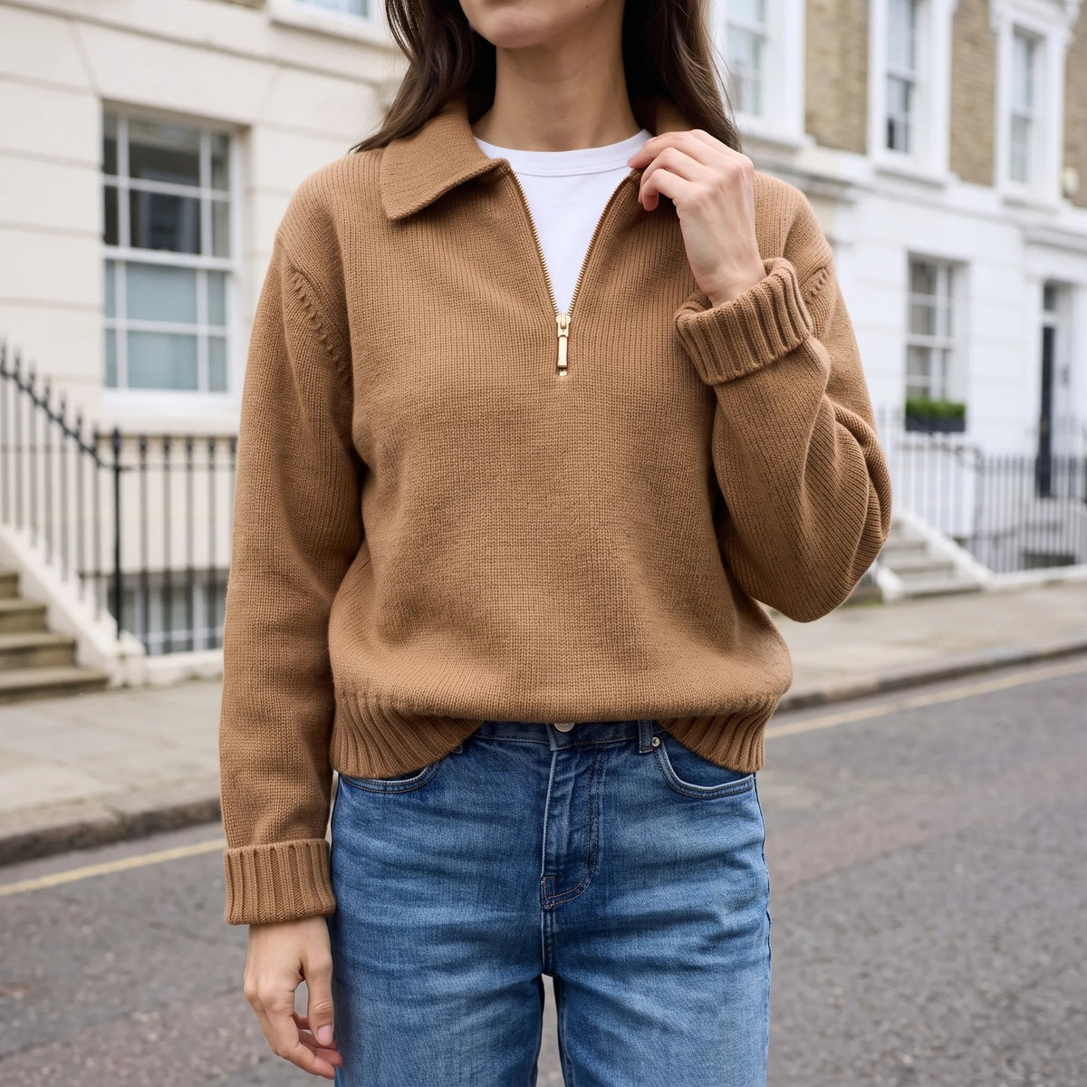 Bryndis - Relaxed Collared Zip Neck Jumper
