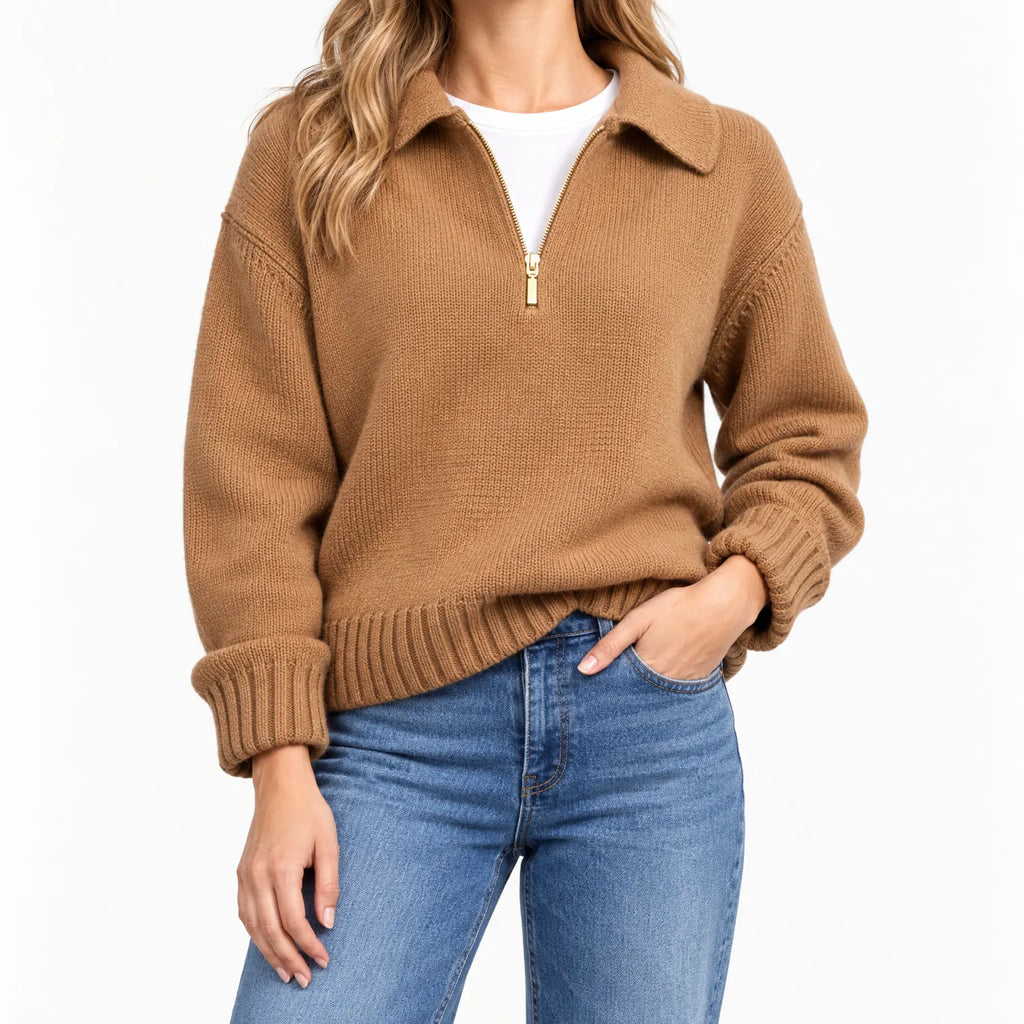 Bryndis - Relaxed Collared Zip Neck Jumper