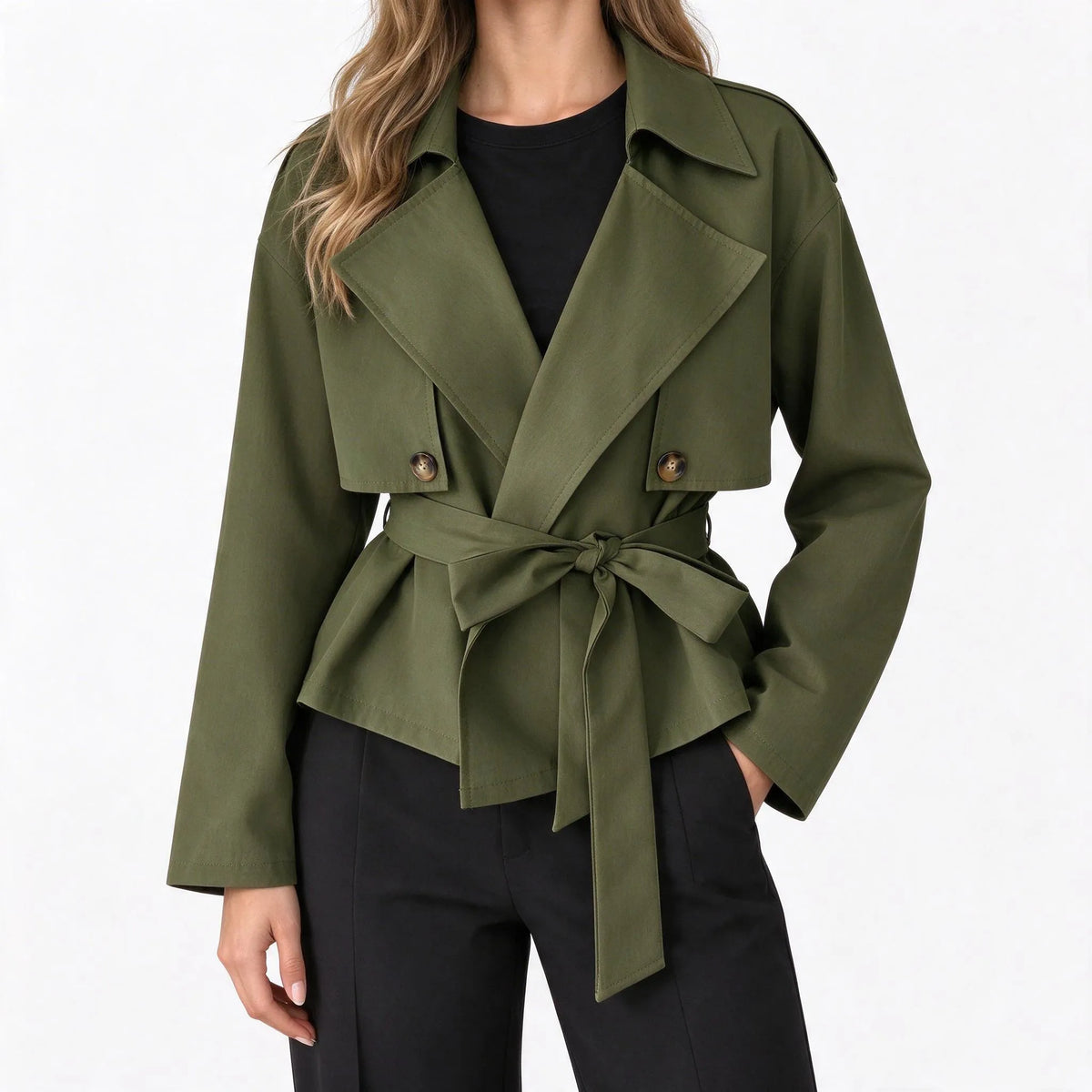 Brynod - Cropped Double Breasted Trench Jacket