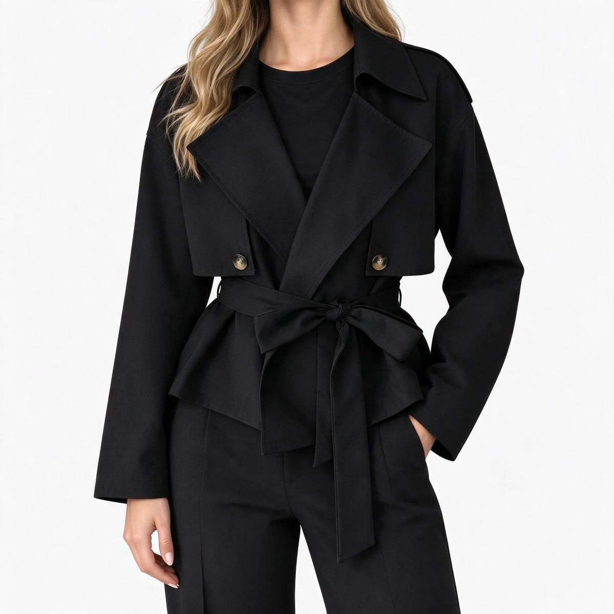 Brynod - Cropped Double Breasted Trench Jacket