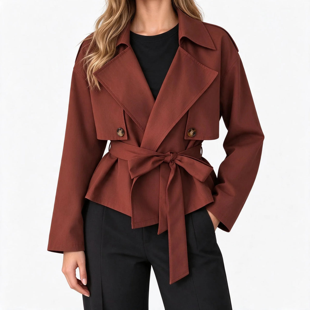 Brynod - Cropped Double Breasted Trench Jacket