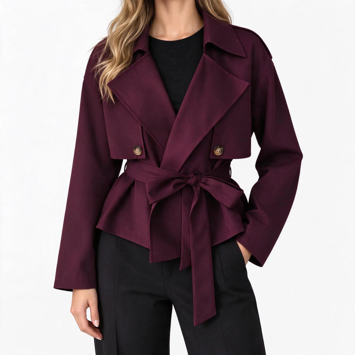 Brynod - Cropped Double Breasted Trench Jacket