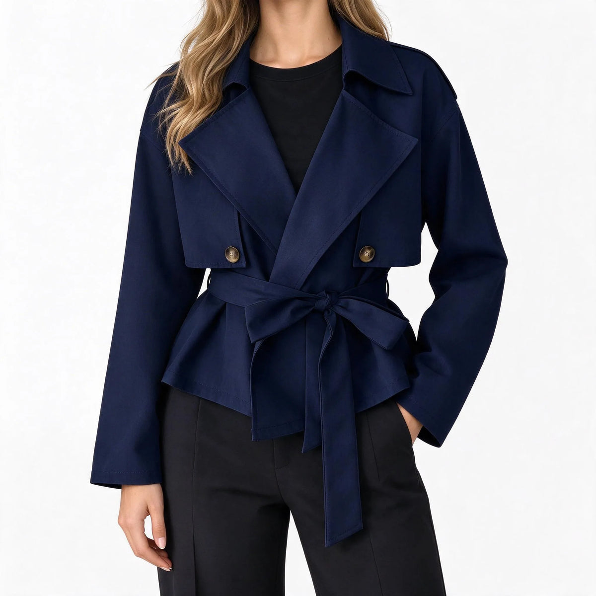 Brynod - Cropped Double Breasted Trench Jacket