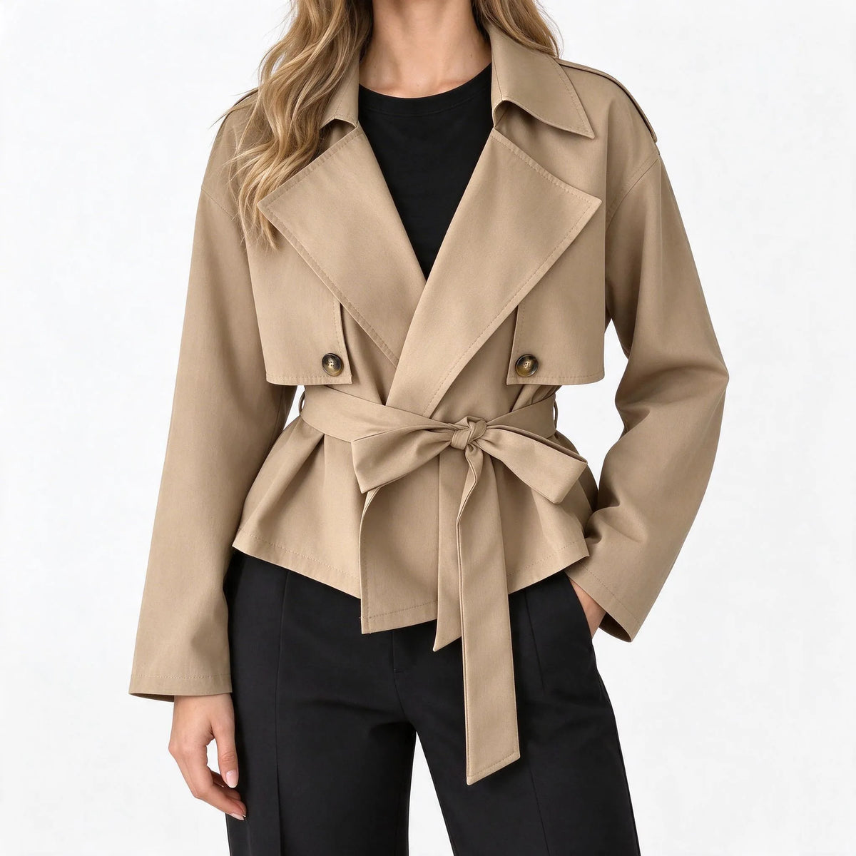 Brynod - Cropped Double Breasted Trench Jacket