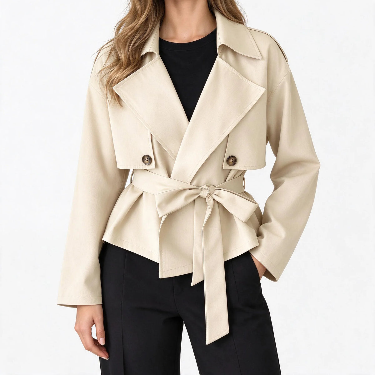 Brynod - Cropped Double Breasted Trench Jacket