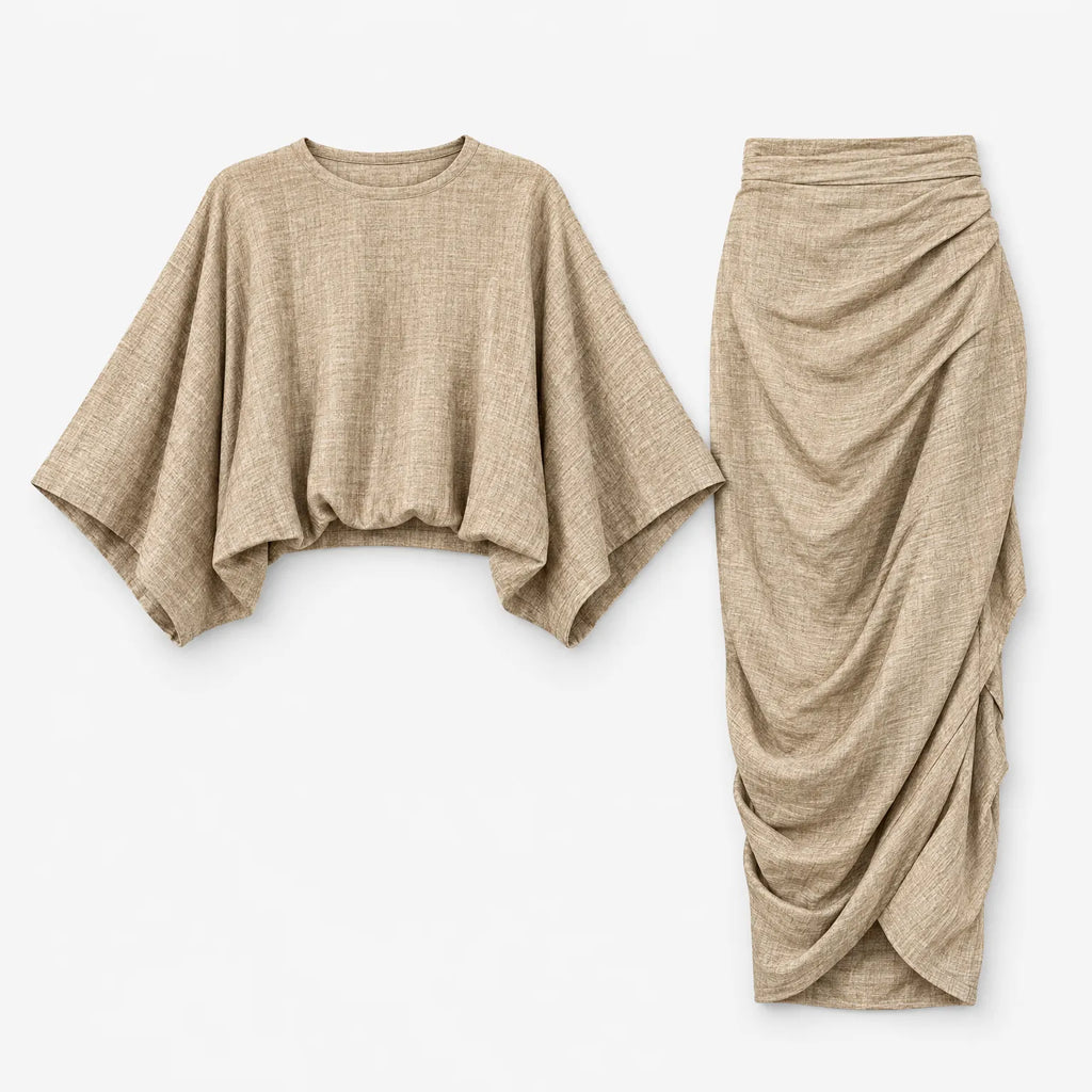 Caelina - Women Batwing Crop Top Wrap Skirt Set