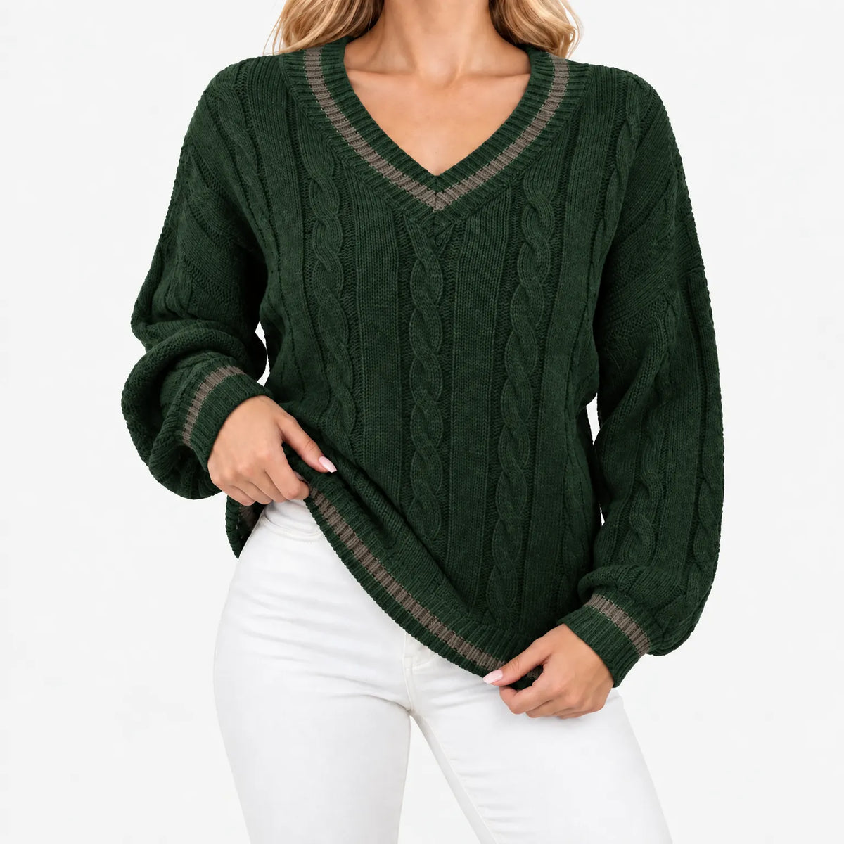 Callyn - Women's V-Neck Cable Knit Jumper