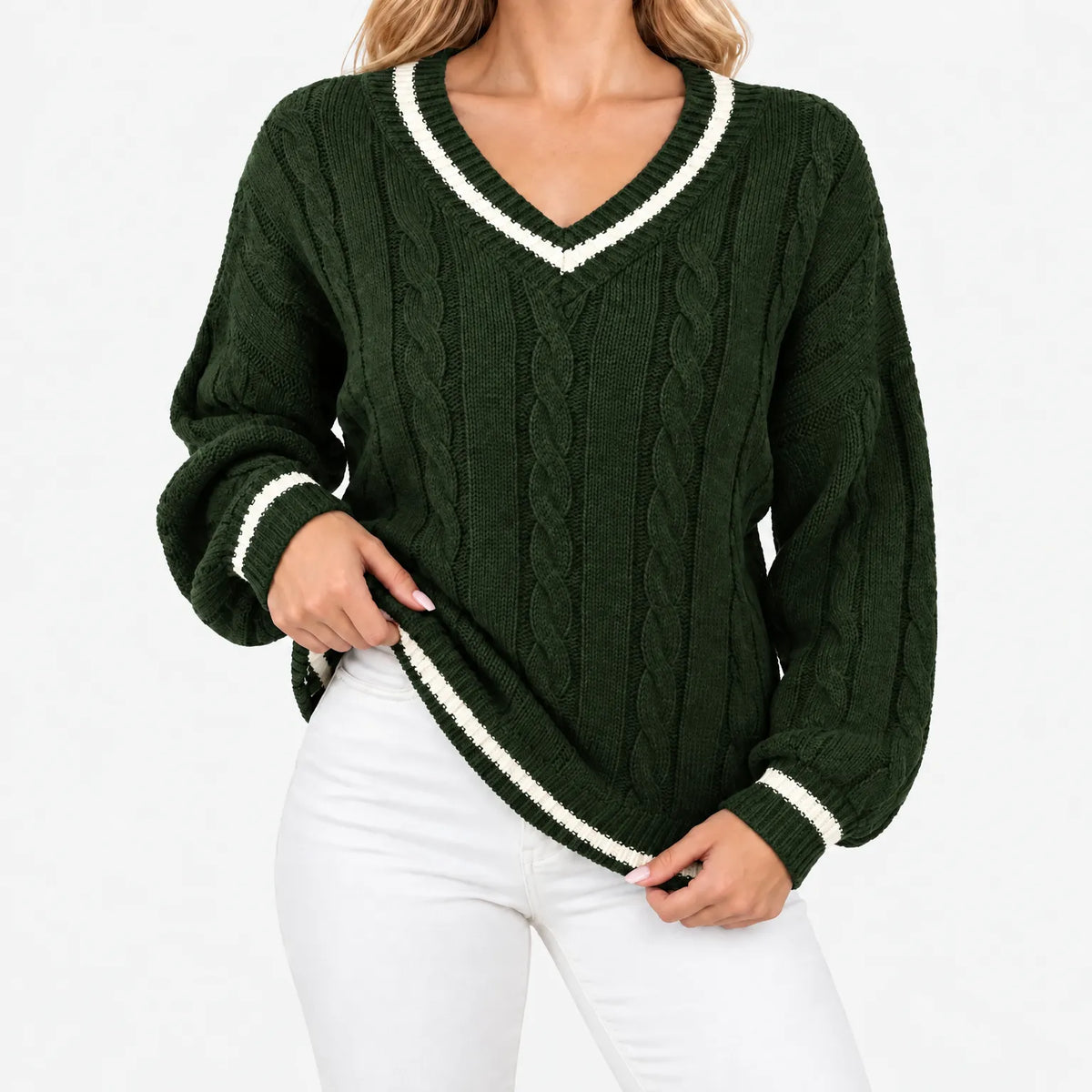 Callyn - Women's V-Neck Cable Knit Jumper