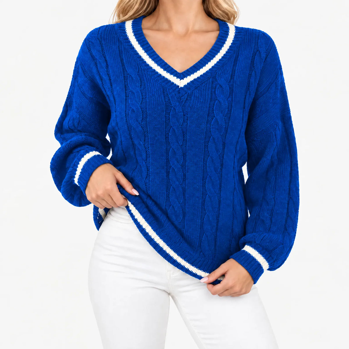 Callyn - Women's V-Neck Cable Knit Jumper