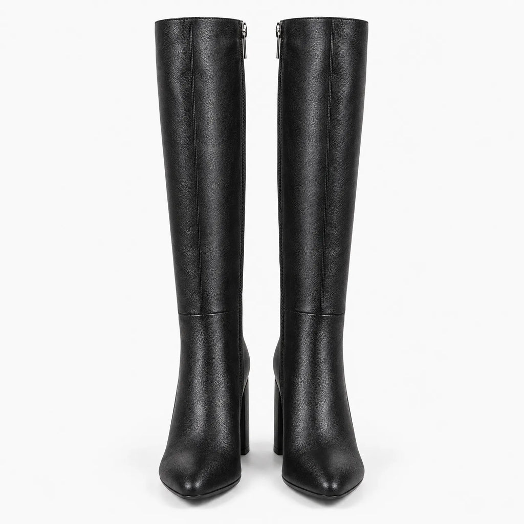 Clarona - Pointed Toe Chunky Heel Knee Boots