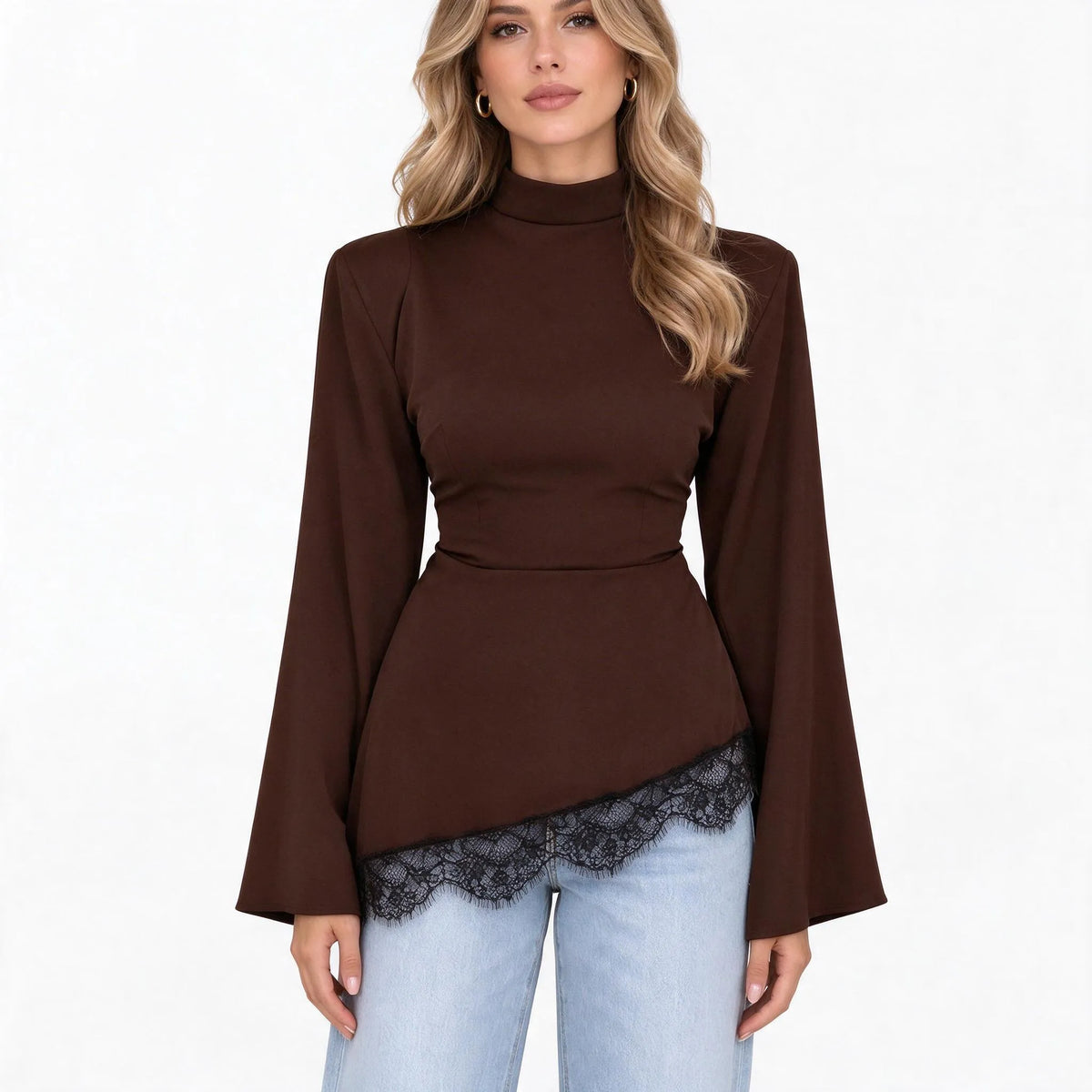 Clythea - Flare Sleeve Stand Collar Blouse