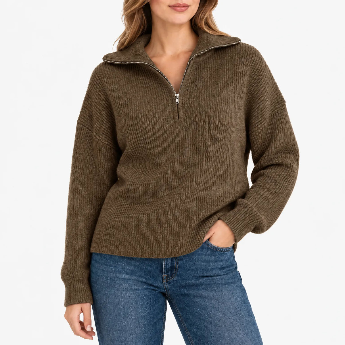 Fendrey - Ribbed Half Zip Knitted Jumper