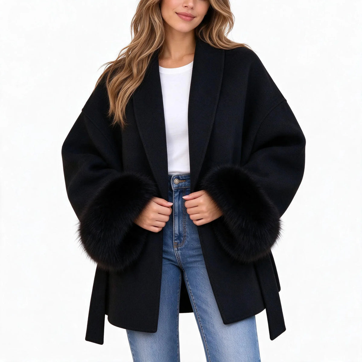Kessley - Relaxed Fit Belted Shawl Coat
