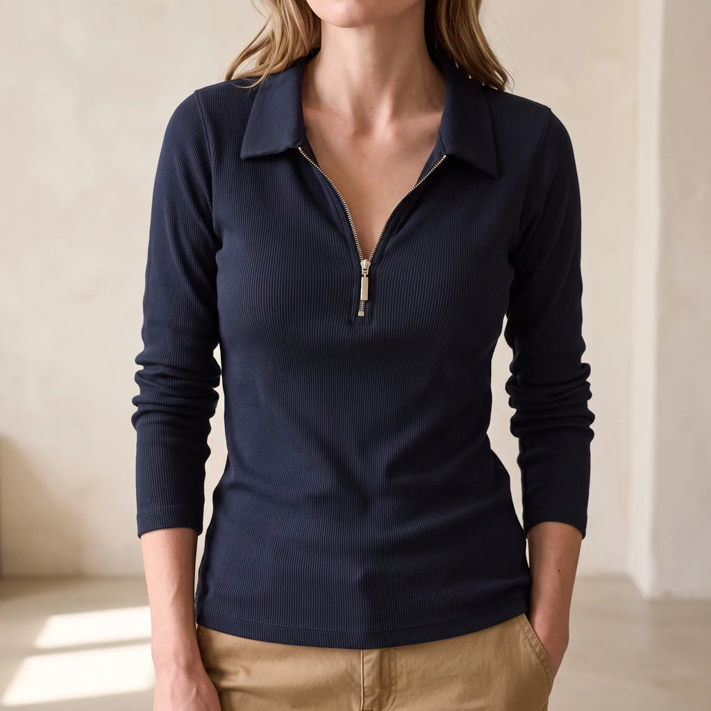 Kestin - Slim Fit Collared Ribbed Top