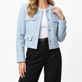 Kestrow - Cropped Collarless Buttoned Blazer Jacket