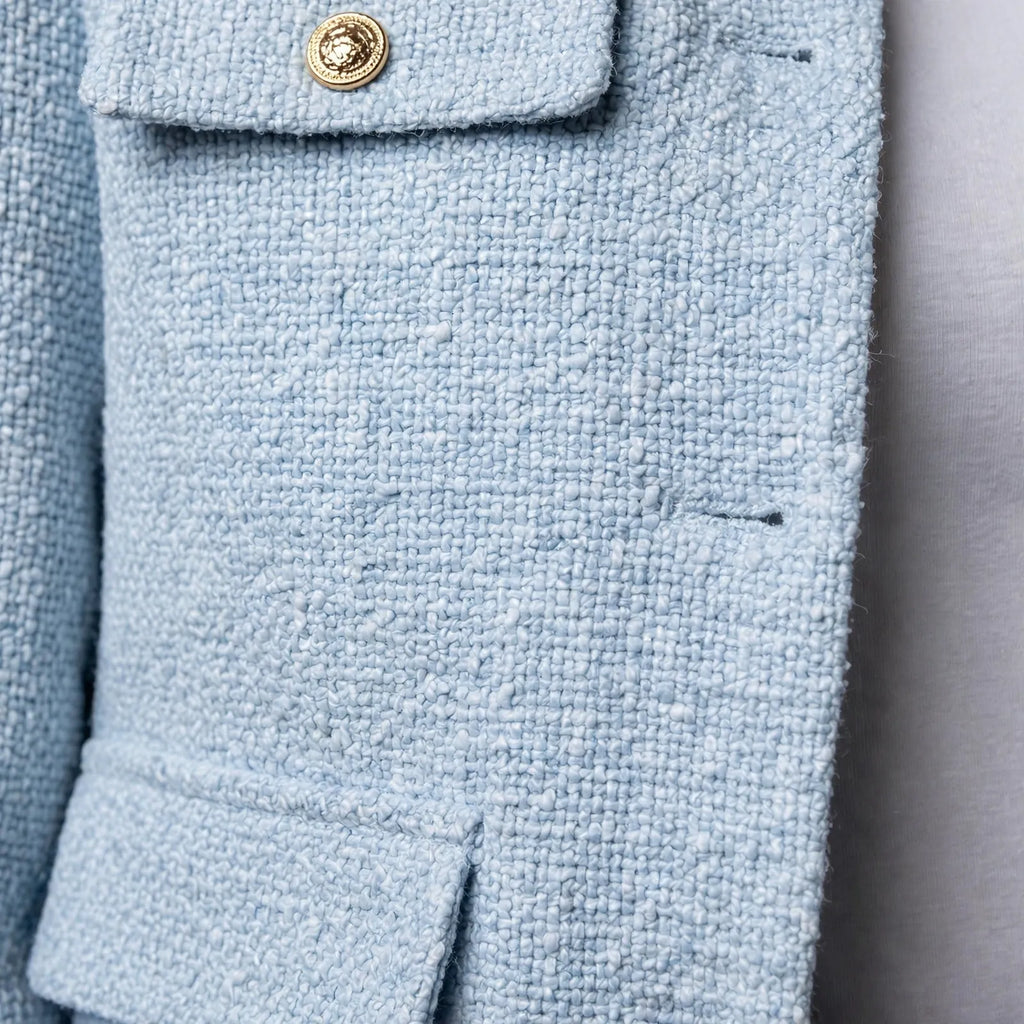 Kestrow - Cropped Collarless Buttoned Blazer Jacket