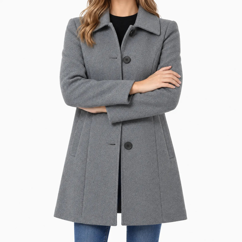 Marenth - A-Line Midi Coat With Broad Collar