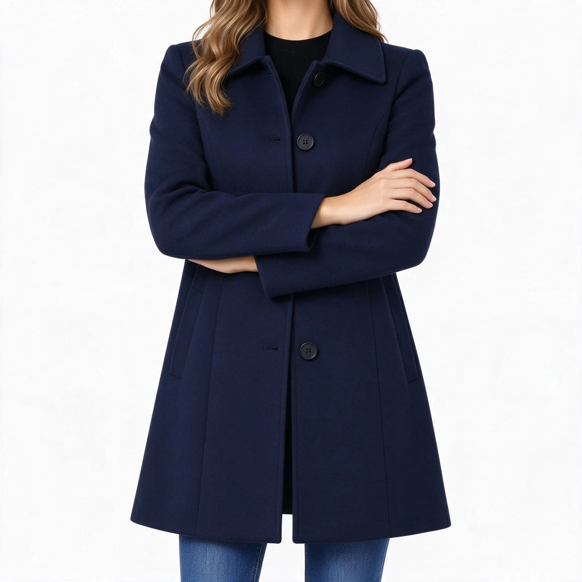 Marenth - A-Line Midi Coat With Broad Collar