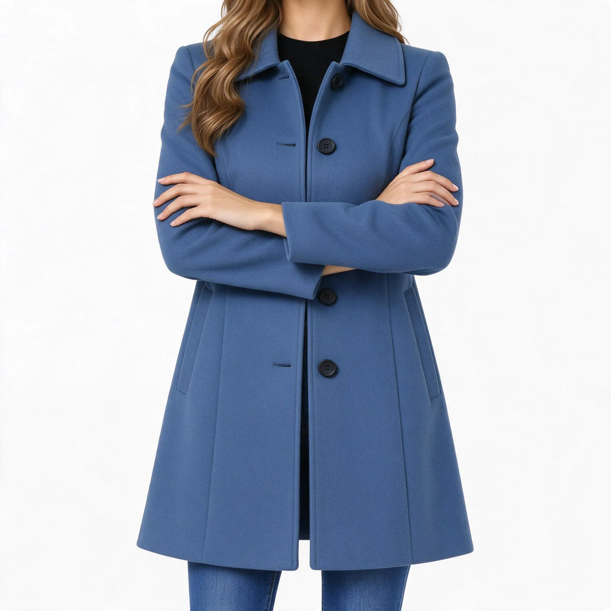 Marenth - A-Line Midi Coat With Broad Collar