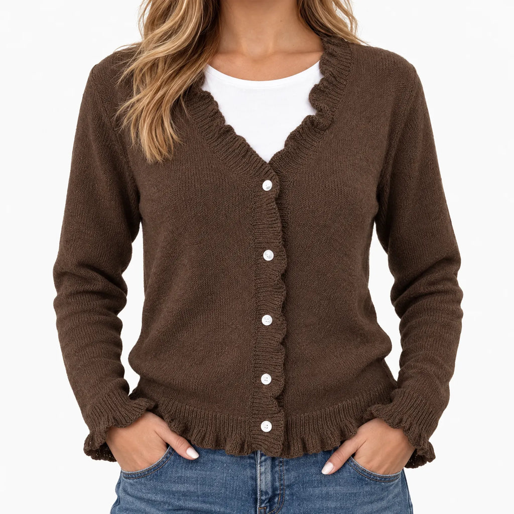 Marivale - Frill Trim Buttoned Knit Cardigan