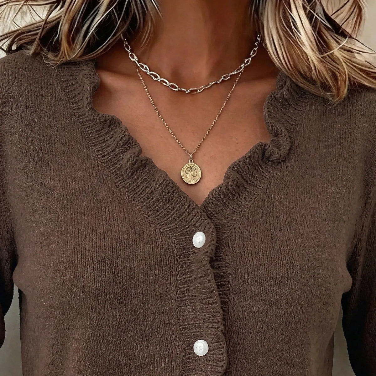 Marivale - Frill Trim Buttoned Knit Cardigan