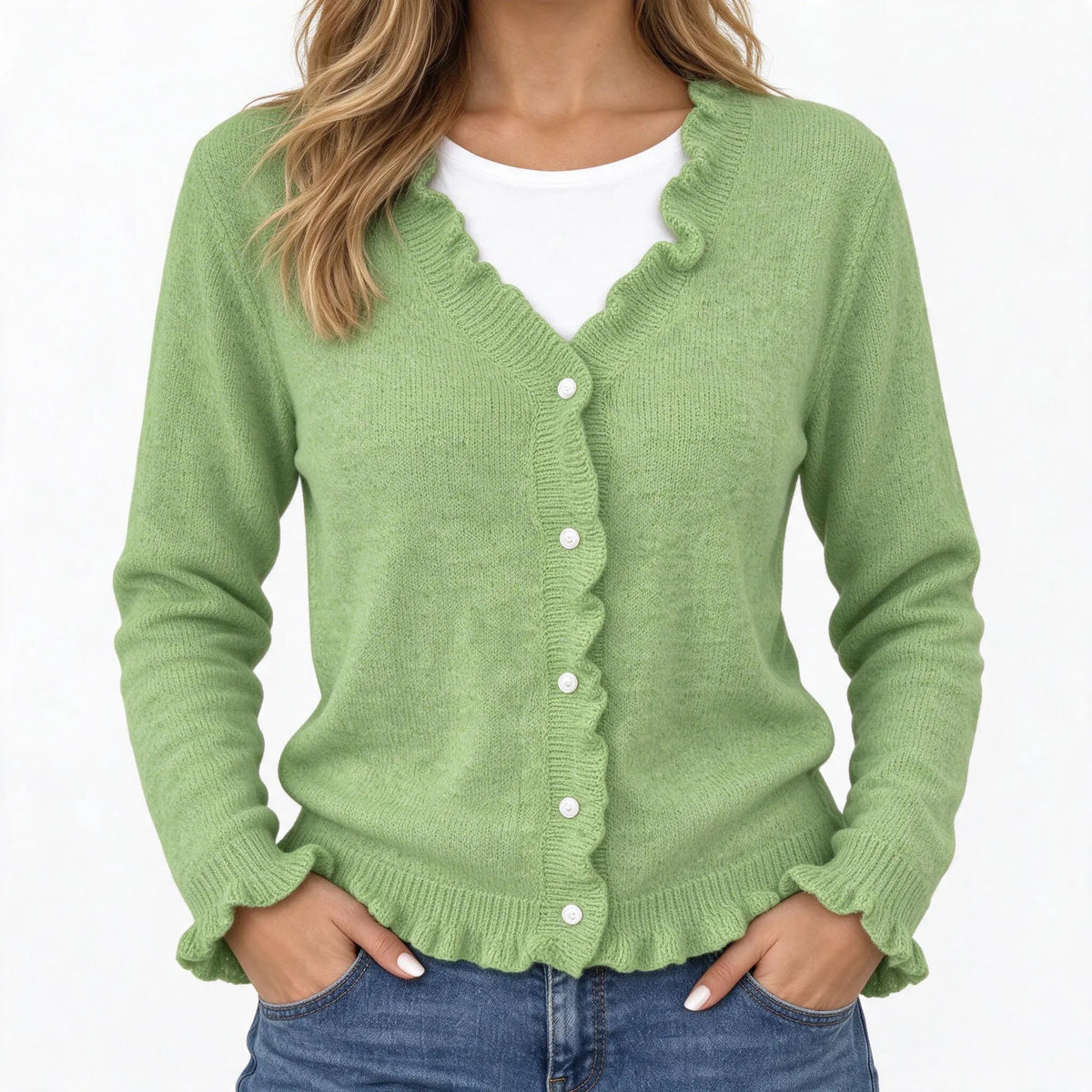 Marivale - Frill Trim Buttoned Knit Cardigan