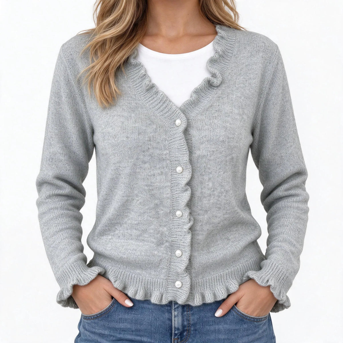 Marivale - Frill Trim Buttoned Knit Cardigan