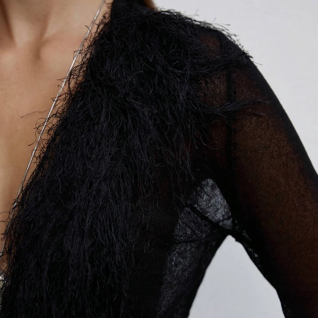 Mirette - Faux Fur Trim V Neck Cardigan