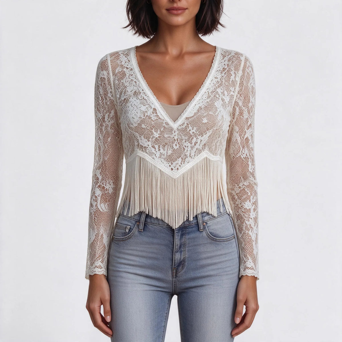 Mirlyn - Long Sleeve Fringe Detail Blouse